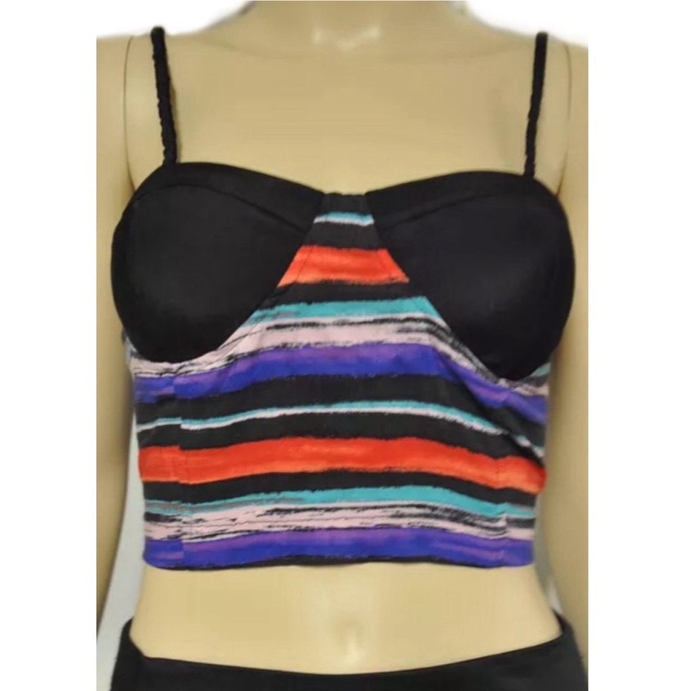 WET SEAL CROP TOP BUSTIER TANK SHIRT STRIPED BLACK